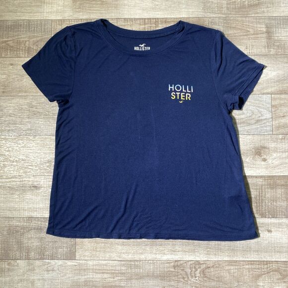 Hollister Womens Small Easy Tee Shirt Navy Blue Short Sleeve Soft Relaxed Fit - Picture 1 of 7